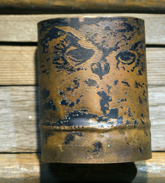 Etched owl copper cuff bracelet
