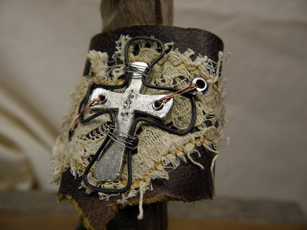Commissioned Steampunk cross leather cuff