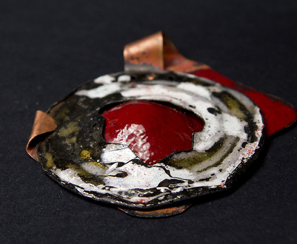 Industrial disc pendant with red dome