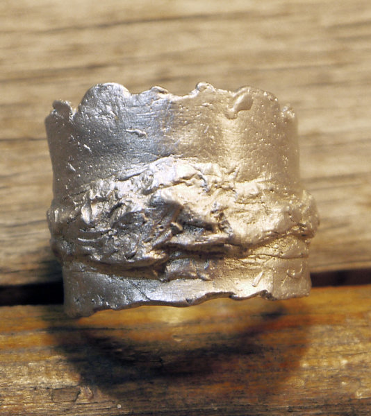 Unisex organic pewter nugget terrain ring